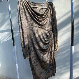 Y2K Tan & Black Shimmer Leopard Ruched Dress Size Medium
